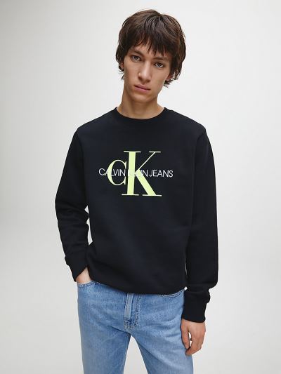Calvin Klein Ruhák HU388393 | Calvin Klein Monogram Logo Férfi Pulóver Fekete